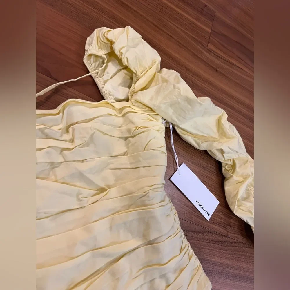 Reformation Joi Yellow Ruched Women's Top size 4 NWT